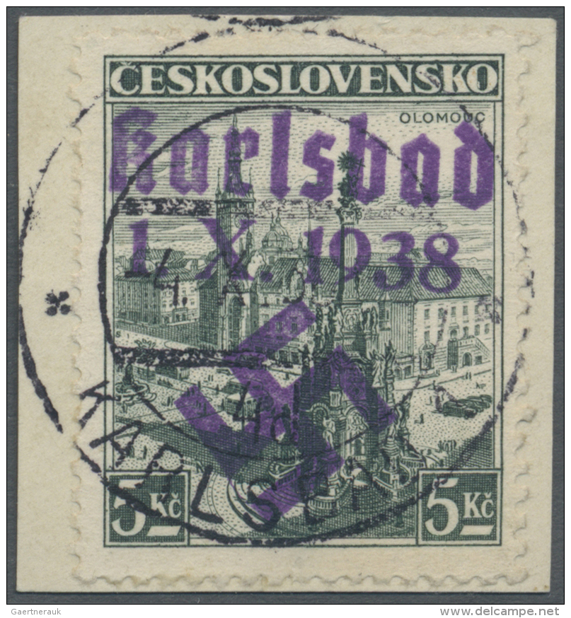 Sudetenland - Karlsbad: 1938, 5 Kc. Stadtbilder Auf Briefst&uuml;ck Mit Stempel "KARLSBAD 4d 4.X.38", Kabinett, Signiert - Sudetenland