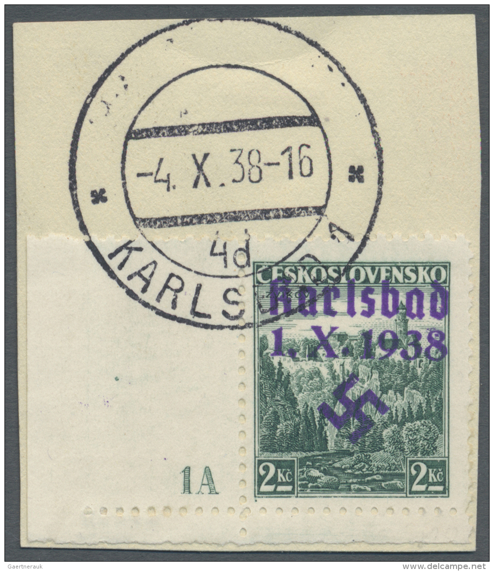 Sudetenland - Karlsbad: 1938, 2 Kc. Stadtbilder Aus Der Linken Unteren Bogenecke Mit Plattennummer "1 A" Auf Briefst&uum - Sudetenland