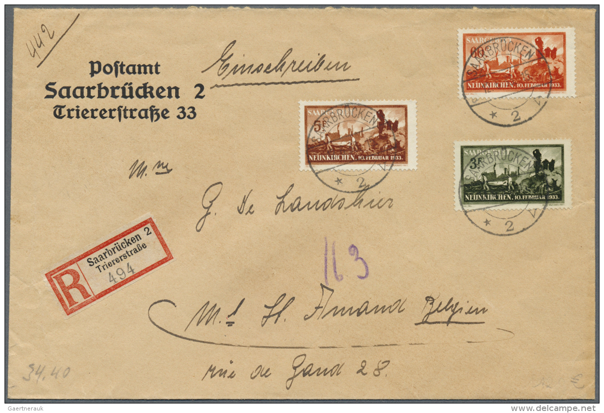 Deutsche Abstimmungsgebiete: Saargebiet: 1933, Explosionsungl&uuml;ck Neunkirchen, Kompletter Satz (3 Werte) Auf Einschr - Storia Postale
