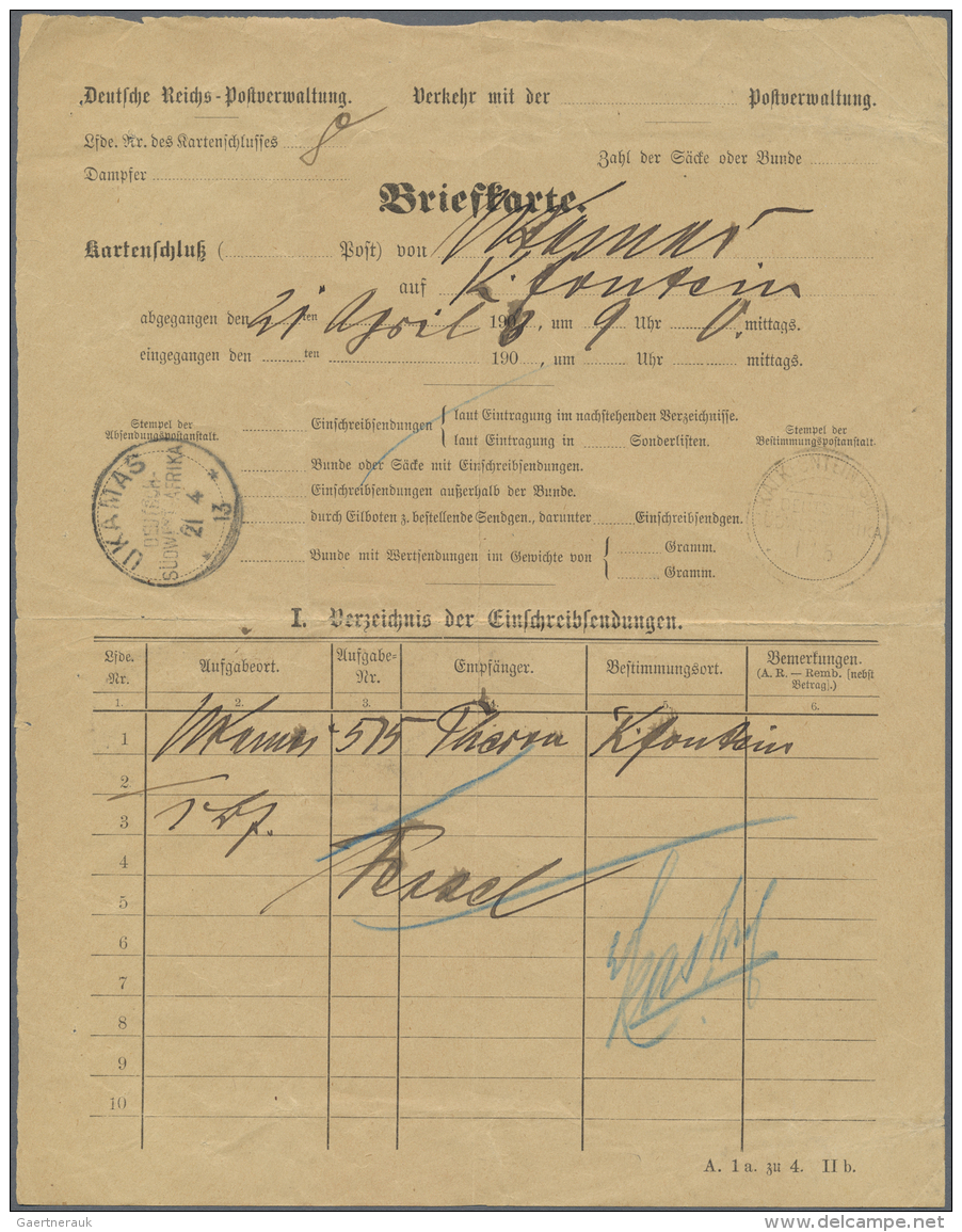 Deutsch-S&uuml;dwestafrika - Stempel: 1913, UKAMAS (K1): Seltene Brief-Begleitkarte F&uuml;r Einen Brief  (Form IIb) Nac - Deutsch-Südwestafrika