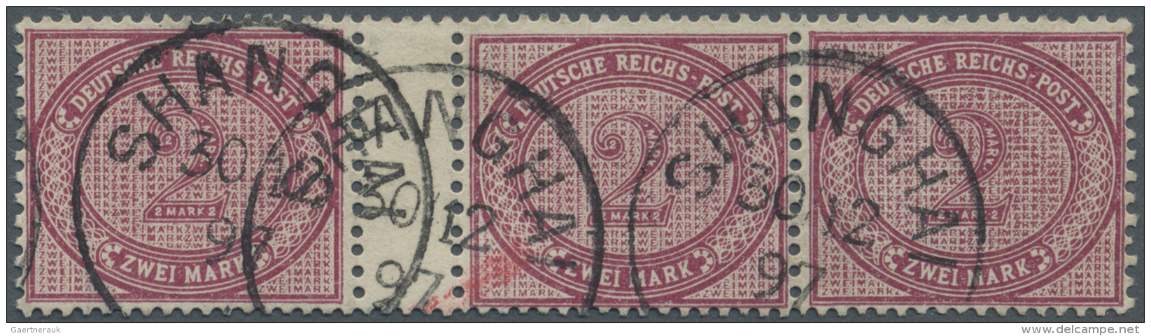 Deutsche Post In China - Vorl&auml;ufer: 1897. 2 Mk Dunkelrotkarmin Im Sehr Seltenen Zwischenstegdreierstreifen (Felder - Deutsche Post In China