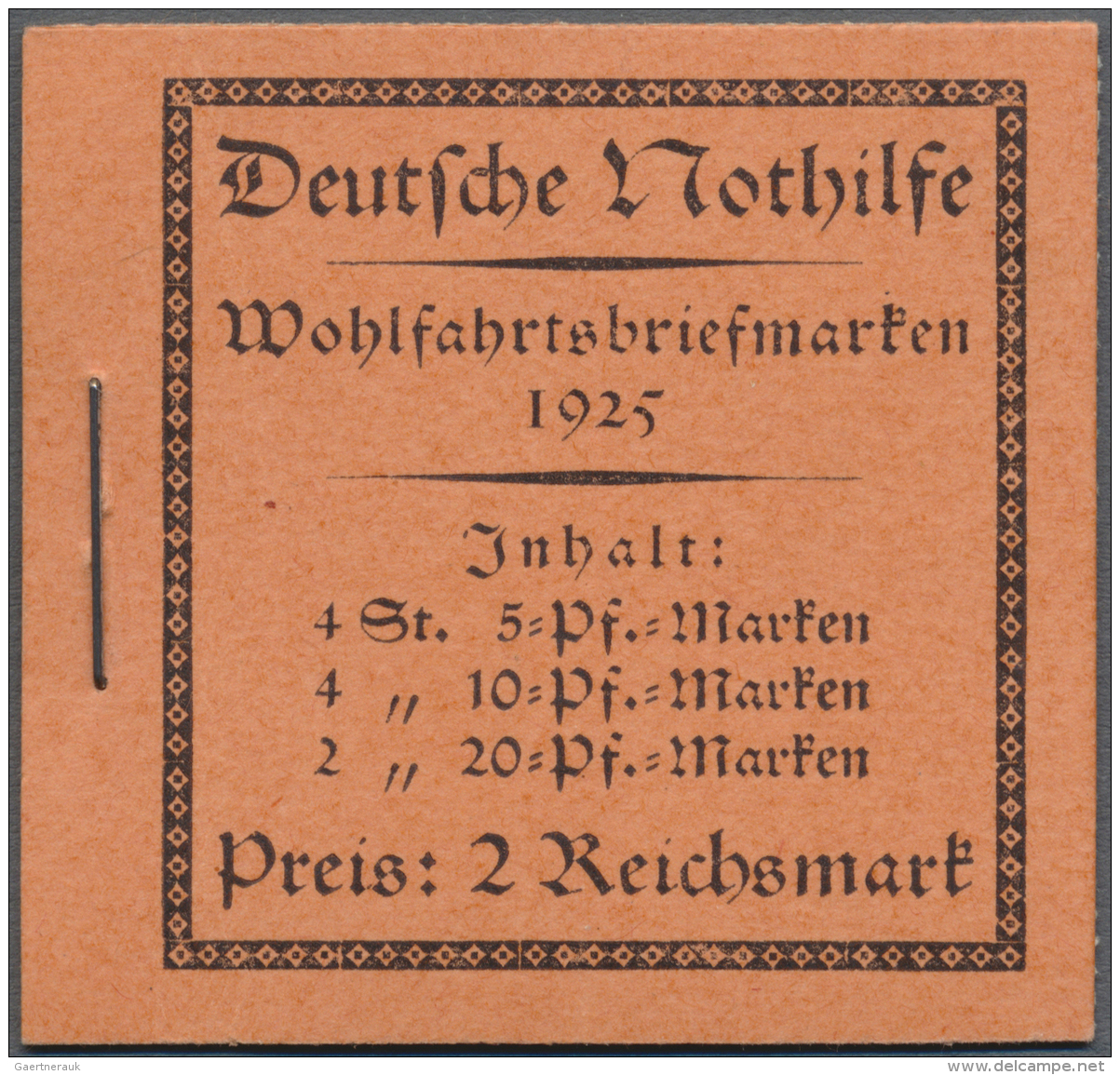 Deutsches Reich - Markenheftchen: 1925, 2 Mark Nothilfe Markenheftchen "18.1" Postfrisch Mit Heftchenz&auml;hnung, Nicht - Markenheftchen