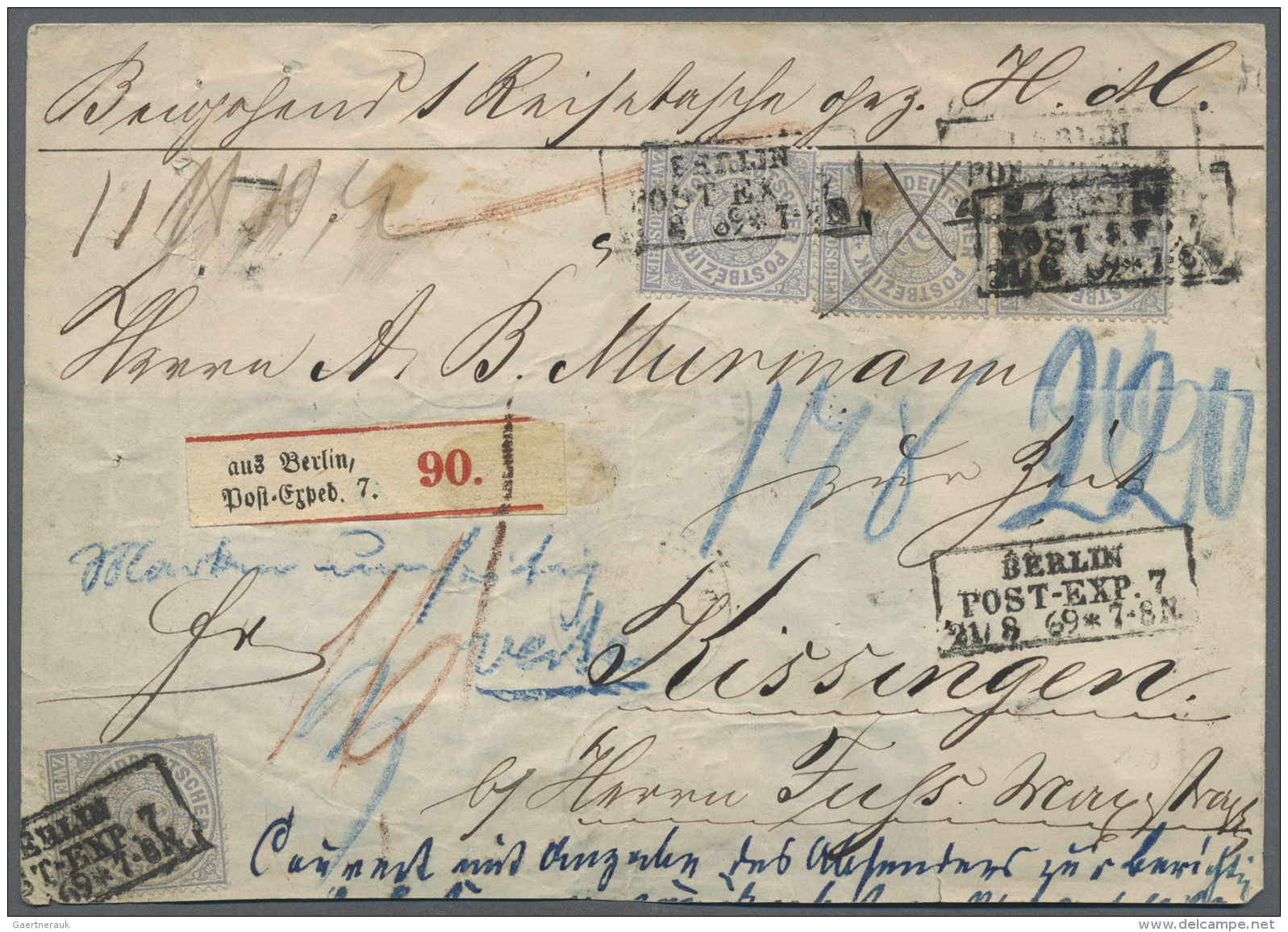 Norddeutscher Bund - Marken Und Briefe: 1869, 2 Gr. Gez&auml;hnt, Vier St&uuml;ck Mit Ra3 "BERLIN POST-EXP. 7 21.8.69" A - Sonstige & Ohne Zuordnung