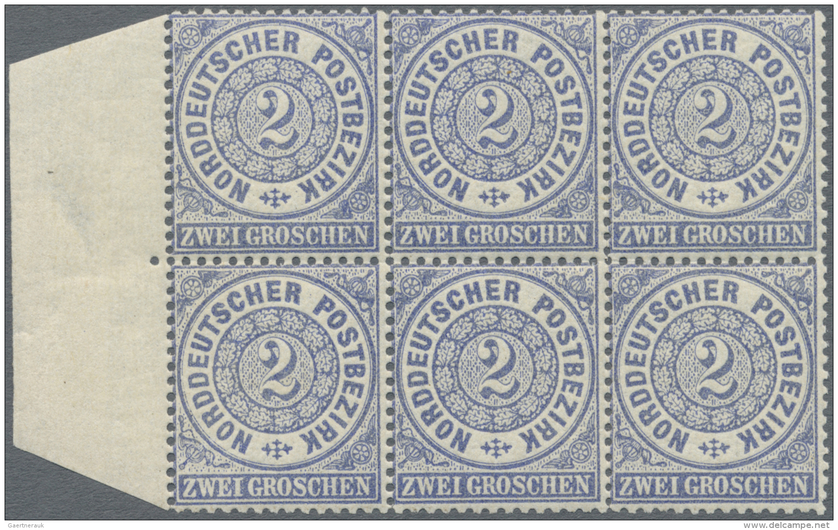 Norddeutscher Bund - Marken Und Briefe: 1869, Freimarken 2 Gr Im Postfrischen 6er-Block Vom Rechten Bogenrand (dort D&uu - Sonstige & Ohne Zuordnung