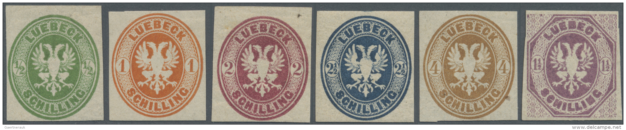 L&uuml;beck - Marken Und Briefe: 1872, 1/2 S. - 4 S. Wappen Von L&uuml;beck Im Oval Als Ungebrauchter Neudrucksatz. Dazu - Luebeck