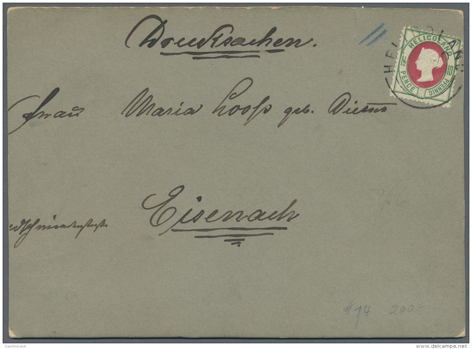 Helgoland - Marken Und Briefe: 1885 (ca.), 1&frac12; P./10 Pfg. Als Einzelfrankatur Auf Kartondeckel Mit Aufschrift "Dru - Helgoland