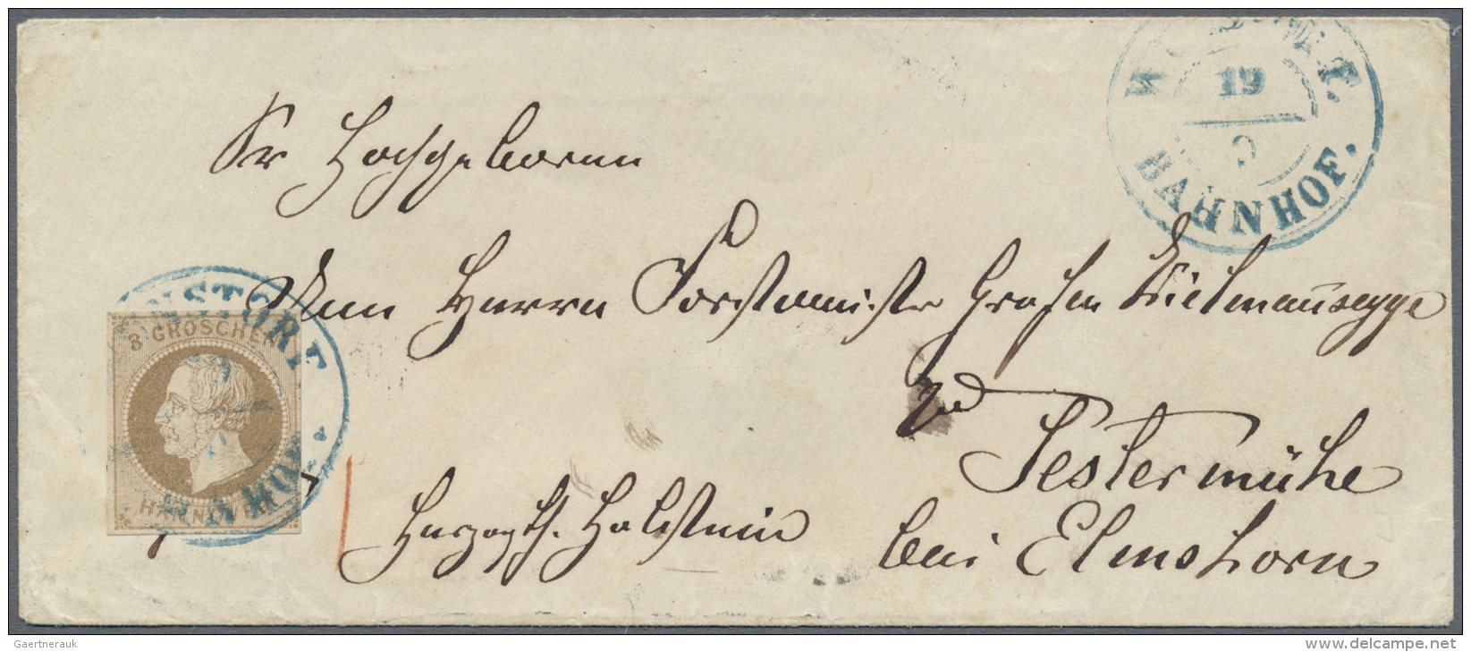 Hannover - Marken Und Briefe: 1861, 3 Gr. Mittelbraun, Allseits Vollrandig Mit Blauem DKr. "WUNSTORF BAHNHOF 19.9.(62)" - Hannover