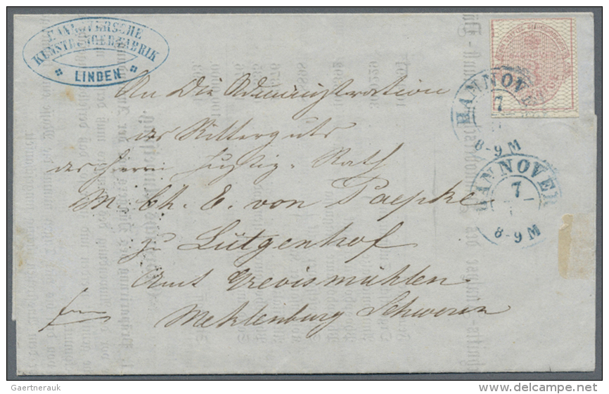 Hannover - Marken Und Briefe: 1856, 3 Pfennig Rosa Graues Weites Netzwerk Als  Einzelfranaktur Mit Blauem K2 "HANNOVER 7 - Hannover