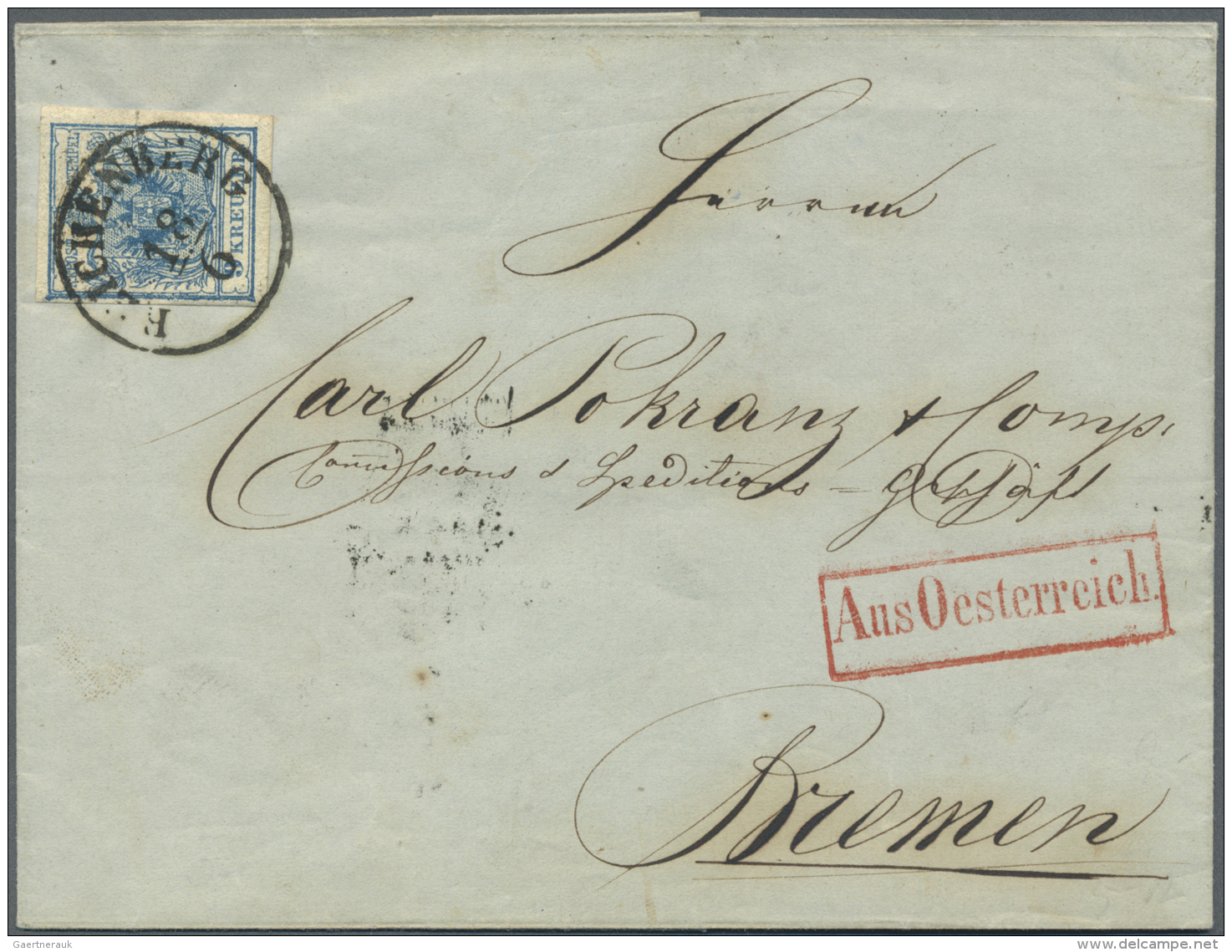 Bremen - Besonderheiten: Incoming Mail: 1853, 9 Kr. Blau, Farbfrisch Und Allseits Voll- Bis Breitrandig Mit Klarem EKr. - Bremen