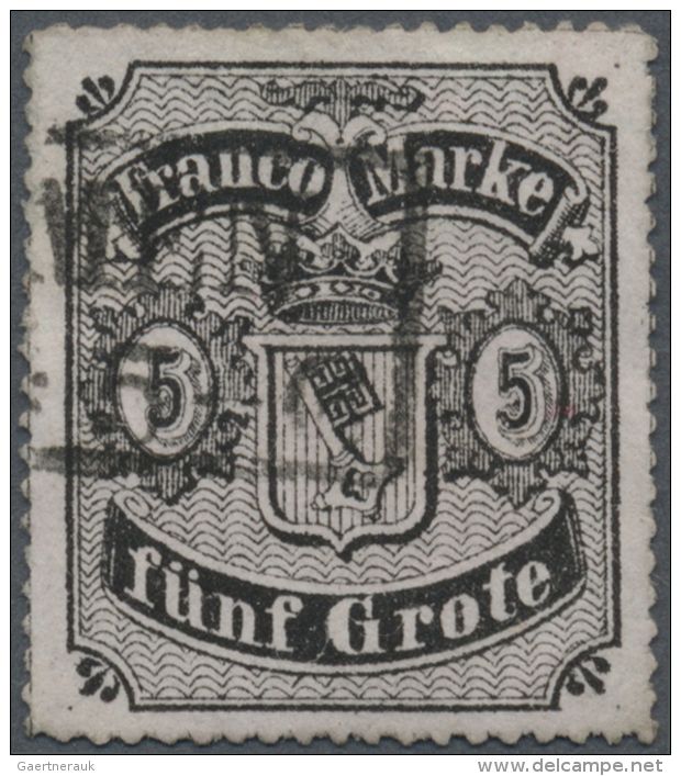 Bremen - Marken Und Briefe: 1862, 5 Gr. Schwarz Auf Hellkarmingrau, Regelm&auml;ssiger Durchstich II, Gestempelt, Signie - Bremen