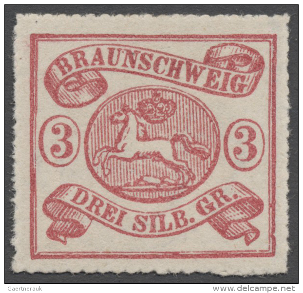 Braunschweig - Marken Und Briefe: 1864, 3 Sgr. Lebhaftlilarot, Bogenf&ouml;rmig Durchstochen: 16, Postfrisches Luxusst&u - Brunswick