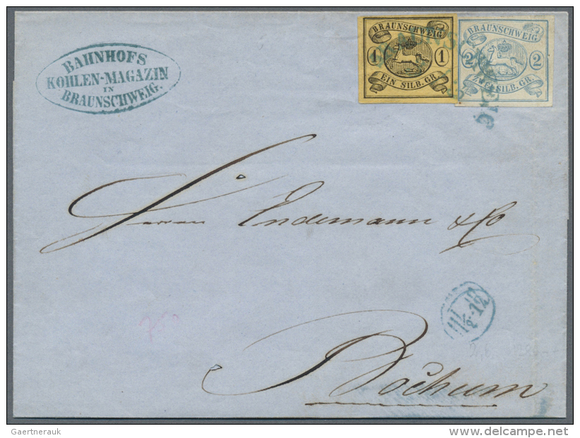 Braunschweig - Marken Und Briefe: 1852, 2 Sgr. Hellpreusischblau Zusammen Mit 1853, 1 Sgr. Schwarz Auf S&auml;misch Auf - Brunswick