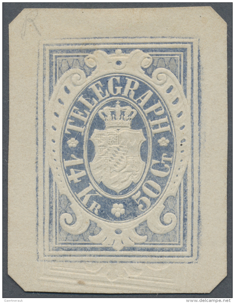 Bayern - Telegrafenmarken: 1870, 14 Kr. / 50 C. Violettgrau (statt Blau), Ungez&auml;hnter Vorlagedruck, Einzelabzug Mit - Autres & Non Classés