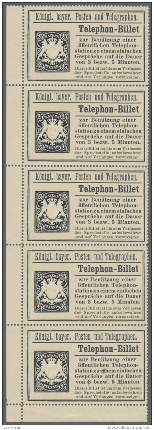 Bayern - Telefon-Billets: Bayern-Telephonbillets, Nr.15 Im Senkr. F&uuml;nferstreifen. Nr.20 Im Kpl. Zehnerbogen Mit Bug - Andere & Zonder Classificatie