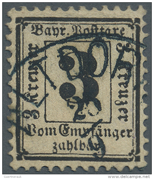 Bayern - Portomarken: 1870, 3 Kr. Ziffer Im Rechteck Sch&ouml;n Gestempelt, Gepr&uuml;ft Brettel BPP. Michel 600,- &euro - Altri & Non Classificati