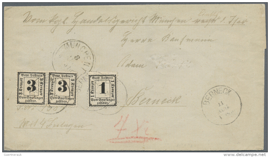 Bayern - Portomarken: 1870, Portomarken 1 Kr. Und Waagrechtes Paar 3 Kr. Beide Einwandfrei Gez&auml;hnt Mit WZ Rauten 15 - Altri & Non Classificati