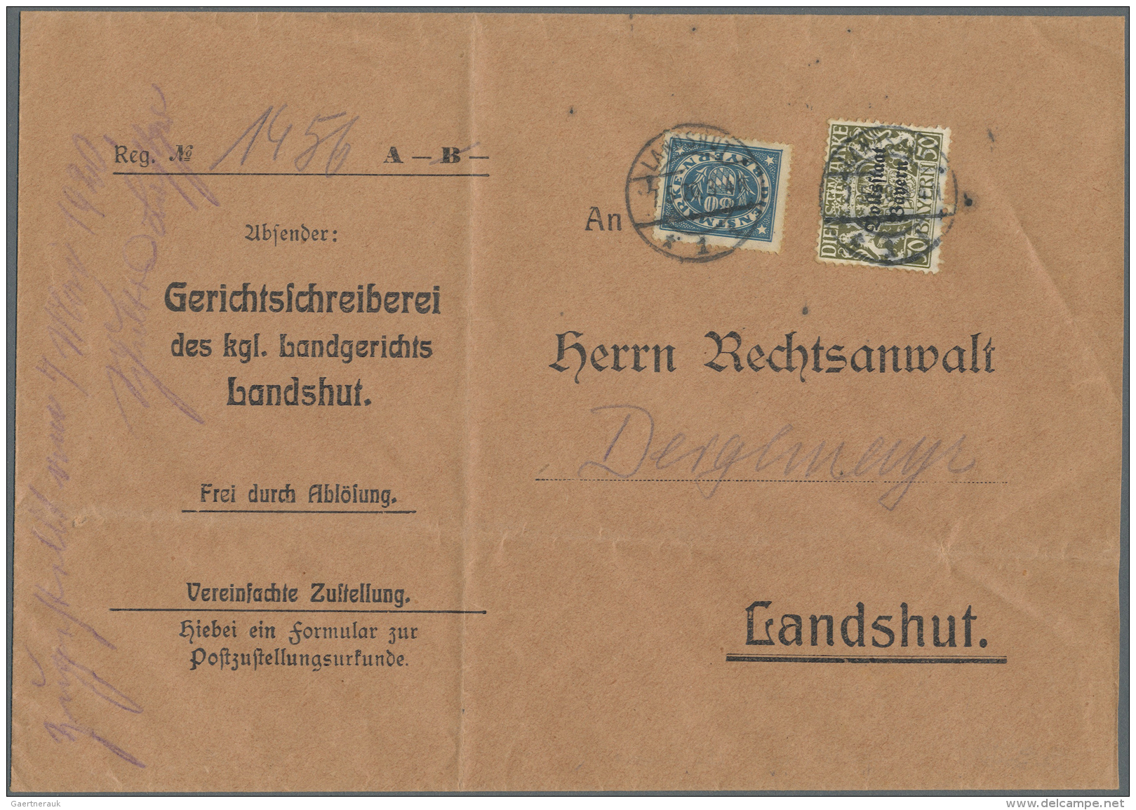 Bayern - Dienstmarken: 1920, 80 Pf. Dienst Abschied Mit 50 Pf. Volksstaat Auf Portor. Orts-Zustellurkunde (40 + 50 + 40) - Altri & Non Classificati