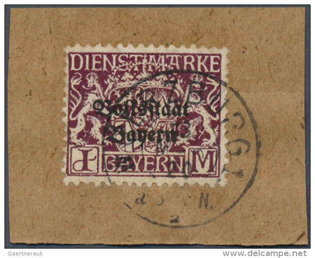 Bayern - Dienstmarken: 1920, 1 M Dunkellila Sauber Gestempelt Auf Briefst&uuml;ck, Echt Und Einwandfrei, Fotokurzbefund - Altri & Non Classificati