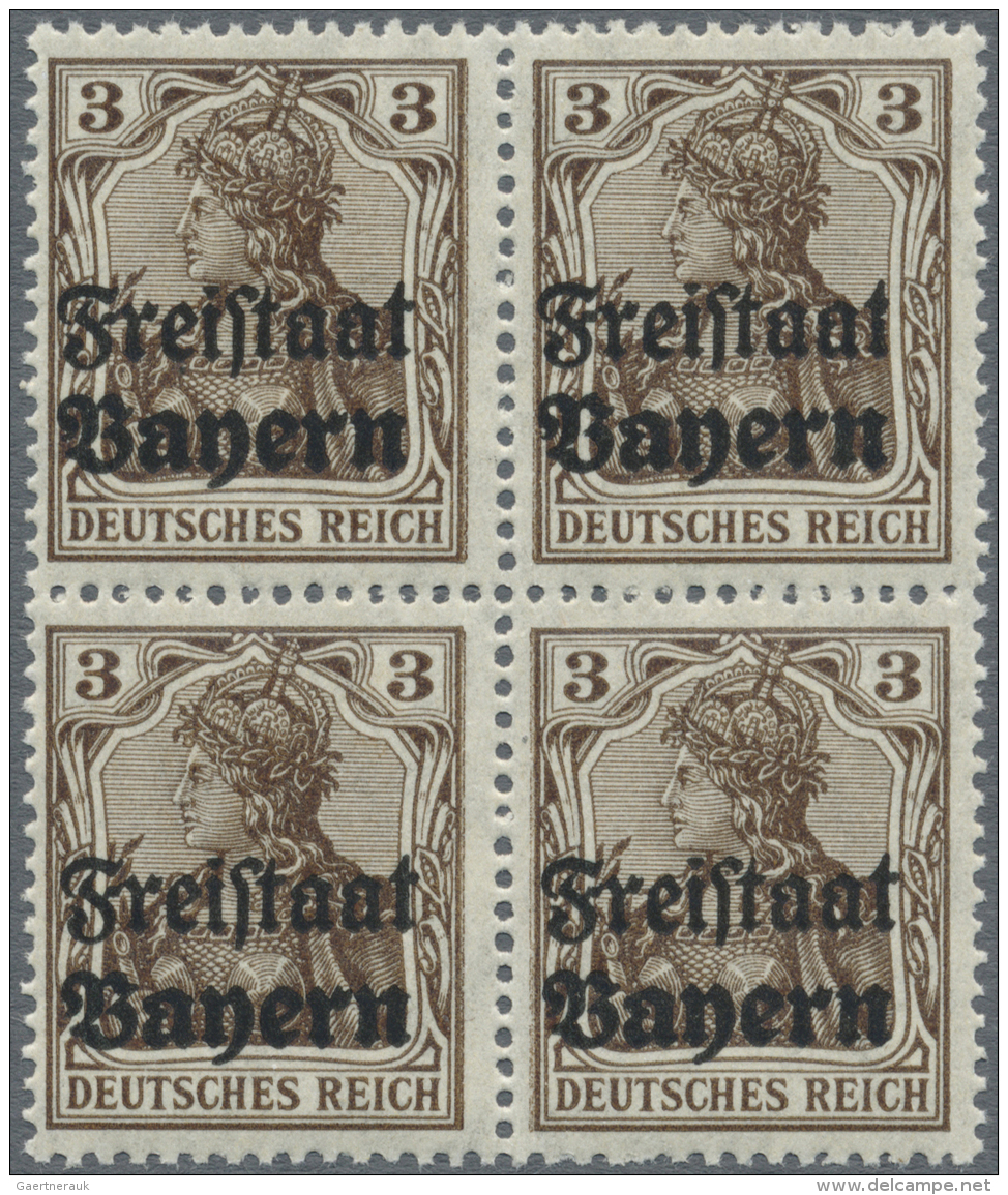 Bayern - Marken Und Briefe: 1919, 3 Pfg Schwarzbraun Mit Aufdruck "Freistaat Bayern" Im 4er-Block Postfrisch, Tadellos, - Andere & Zonder Classificatie