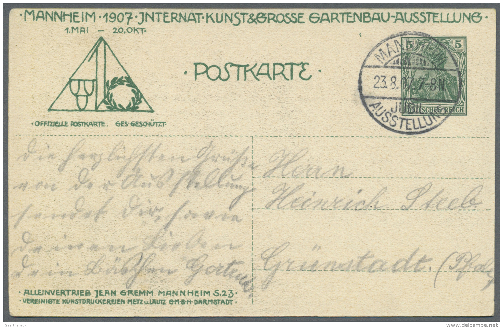 Deutsches Reich - Privatganzsachen: 1907, Privatpostkarte 5 Pf. Germania "Mannheim, Internat. Kunst- &amp; Gro&szlig;e G - Altri & Non Classificati