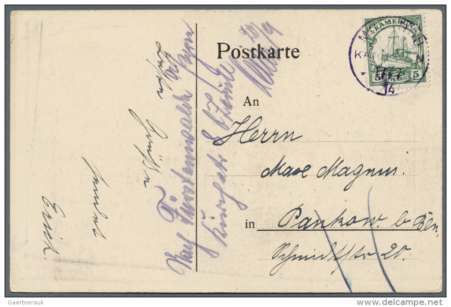 Deutsche Kolonien - Kamerun: 1912/17: 5 Pf Schiffszeichung Auf Ansichtskarte "Sanga Sanga M&auml;dchen" Mit Stempel MOLU - Kameroen