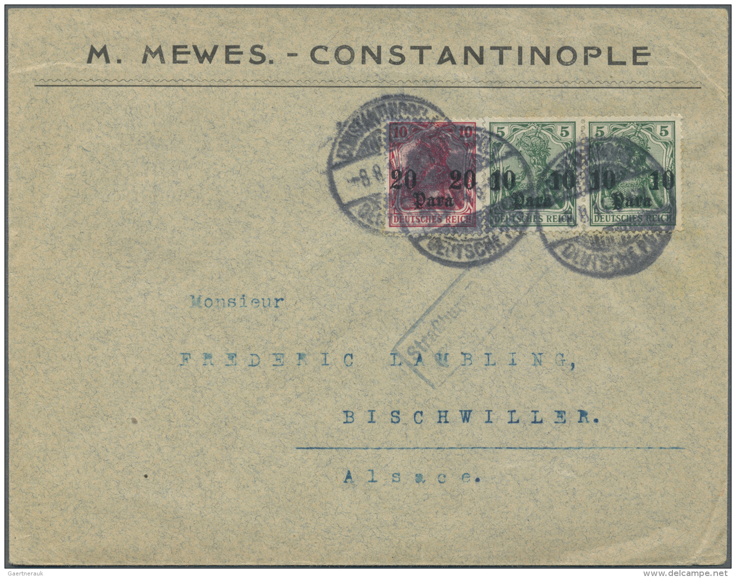 Deutsche Post In Der T&uuml;rkei: 1914, Zensurbrief/Kriegsdatum, Firmen-Bedarfsbrief "M.Mewes - Constantinople", Frankie - Turquie (bureaux)