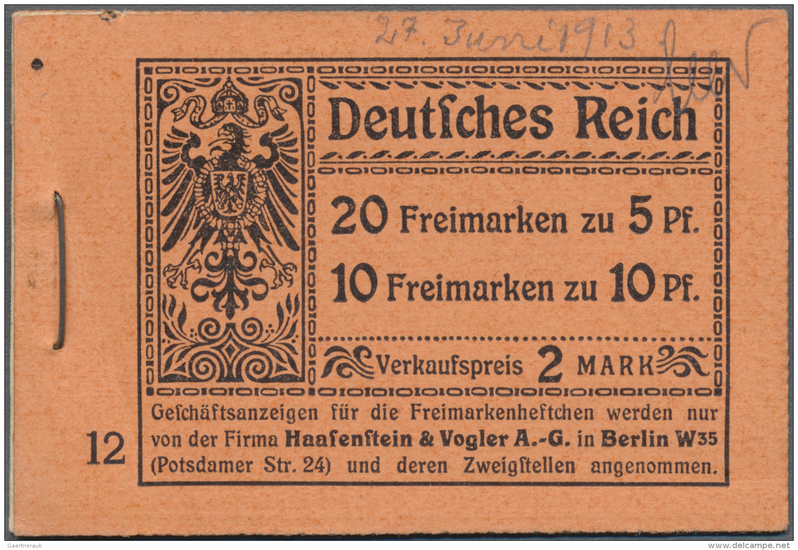 Deutsches Reich - Markenheftchen: 1913, Markenheftchendeckel Und Zwischenbl&auml;tter, OHNE Marken, M&euro; F&uuml;r Kom - Libretti