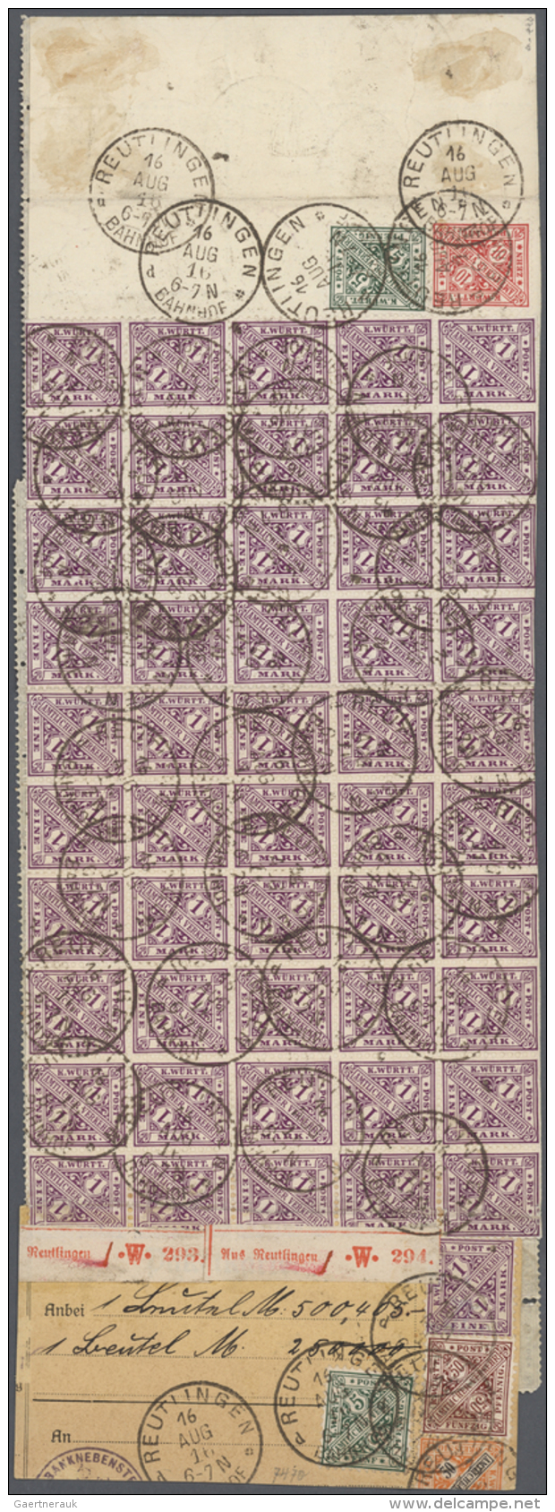 W&uuml;rttemberg - Marken Und Briefe: 1906, MASSENFRANKATUR 126 St&uuml;ck (!!) Der Dienstmarke 1 Mark Schwarzrotviolett - Andere & Zonder Classificatie