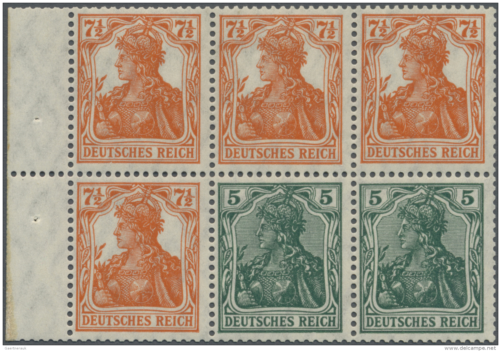 Deutsches Reich - Markenheftchenbl&auml;tter: 1918, Germania 5 Pf. Gr&uuml;n (2) Und 7 1/2 Pf. Orange (4) Im Heftchenbla - Carnets