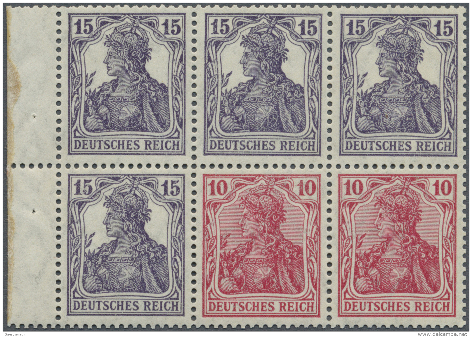 Deutsches Reich - Markenheftchenbl&auml;tter: 1919, Freimarke Germania 15+10 Pf. Heftchenblatt Grauviolett + Rot, Tadell - Libretti