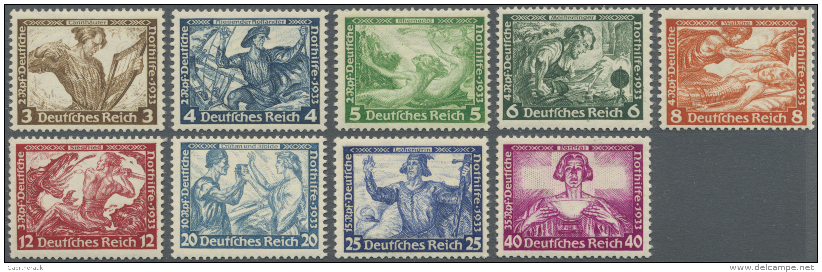 Deutsches Reich - 3. Reich: 1933, "Deutsche Nothilfe - Darstellung Aus Werken Richard Wagners" 9 Werte Kompletter Satz P - Neufs