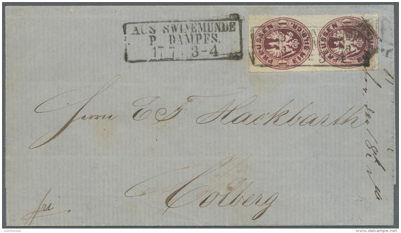 Preu&szlig;en - Marken Und Briefe: 1861, 1 Sgr. Wappen Im Senkrechten Paar Mit Ra3 "AUS SWINEM&Uuml;NDE P. DAMPFS. 17.7. - Autres & Non Classés