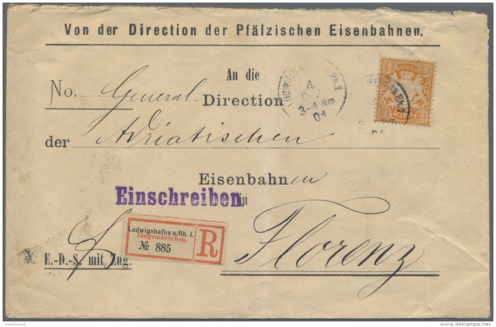 Bayern - Marken Und Briefe: 1901, Gr&ouml;&szlig;erformatige Eisenbahn-Dienstsache Mit Einzelfrankatur Ab LUDWIGSHAFEN P - Altri & Non Classificati