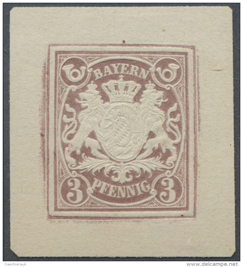 Bayern - Marken Und Briefe: 1876 (ca.), Ungez&auml;hnte Proben Der Ganzsachen-Wertstempel Zu 3 Pf., 5 Pf., 10 Pf. Und 20 - Andere & Zonder Classificatie