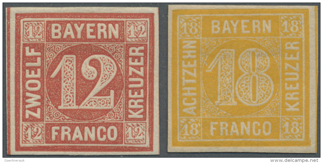 Bayern - Marken Und Briefe: 1850, Quadratausgaben 12 Kr. Rot Und 18 Kr. Orangegelb, Beides Sehr Farbfrische Und Voll- Bi - Autres & Non Classés