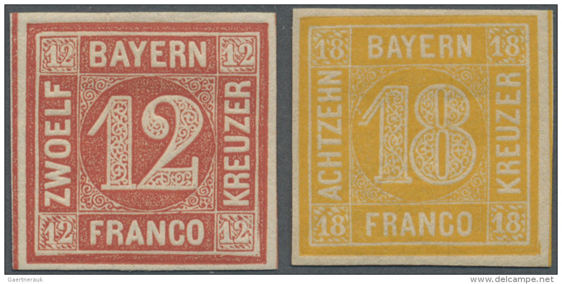 Bayern - Marken Und Briefe: 1850, Quadratausgaben 12 Kr. Rot Und 18 Kr. Orangegelb, Beides Sehr Farbfrische Und Voll- Bi - Other & Unclassified