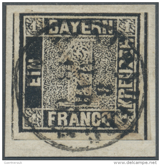 Bayern - Marken Und Briefe: 1849, 1 Kr. Tiefschwarz, Platte 1, Oben Ber&uuml;hrt, Meist Jedoch Breitrandig Geschnitten M - Autres & Non Classés