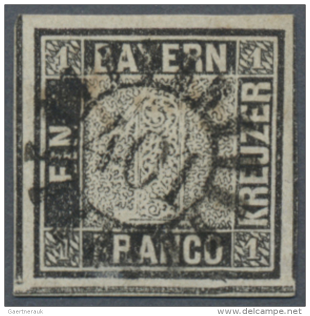 Bayern - Marken Und Briefe: 1849, Bayern 1 Kr. Schwarz, Platte 1 "SCHWARZER EINSER" Mit Ideal Zentrischem GMR "401" Von - Altri & Non Classificati