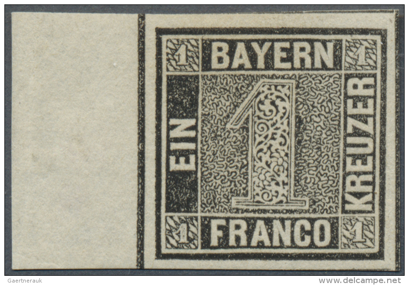 Bayern - Marken Und Briefe: 1849, 1 Kreuzer Schwarz "Schwarzer Einser" In Type I Mit Links 11 Mm Seitenrand, Ungebraucht - Other & Unclassified