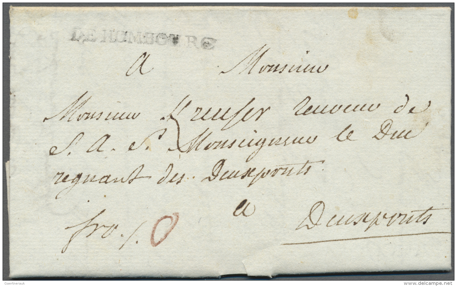 Bayern - Vorphilatelie: "DE HOMBOURG", Schwarzer L1 Klar Auf Komplettem Faltbrief (datiert 1787) Mit Taxvermerk "0" Nach - Prephilately