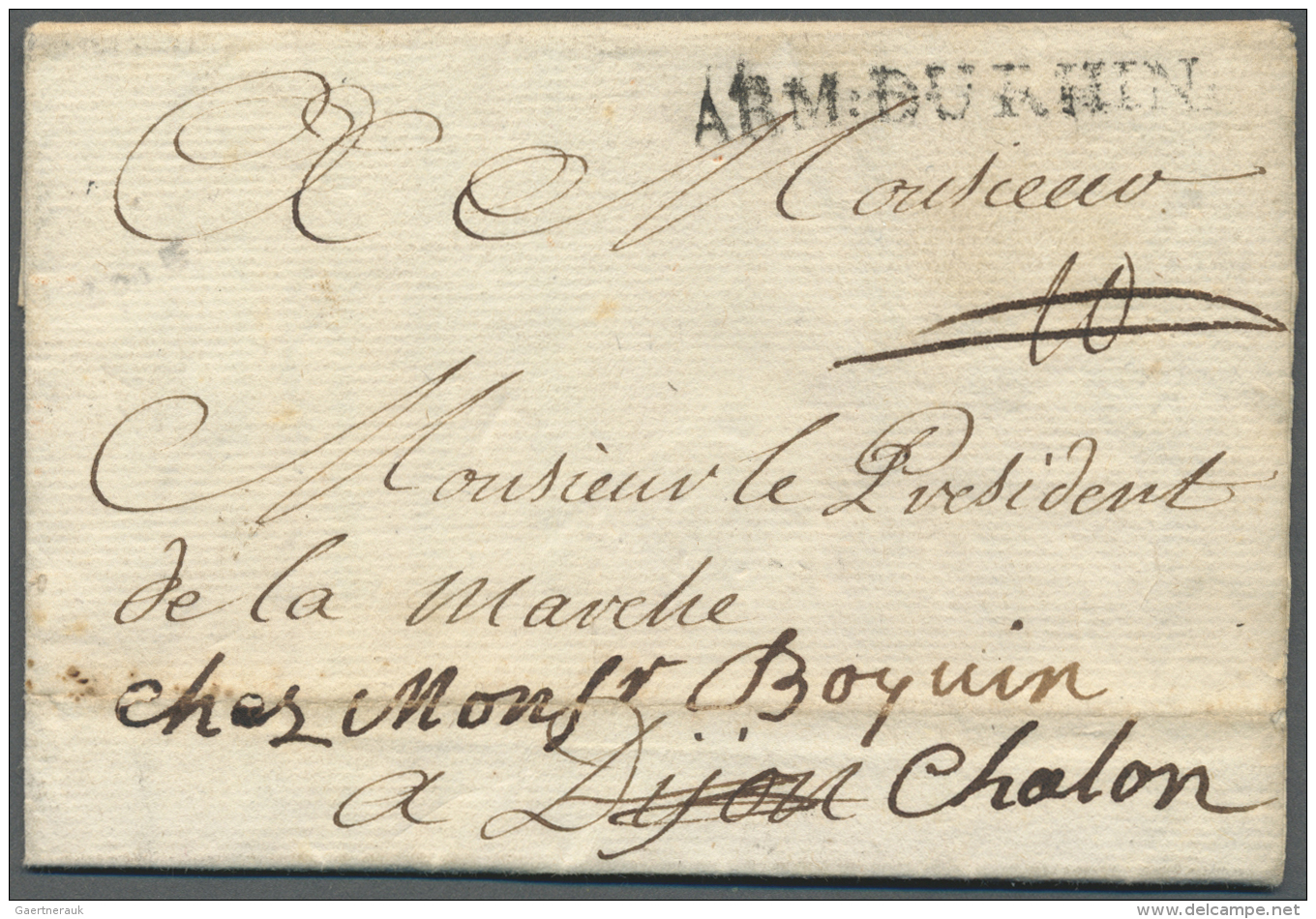 Bayern - Vorphilatelie: 1743: Feldpostbrief Mit "ARM. DU RHIN" Von "Au Camp Laidau" Nach Dijon. - Prefilatelia