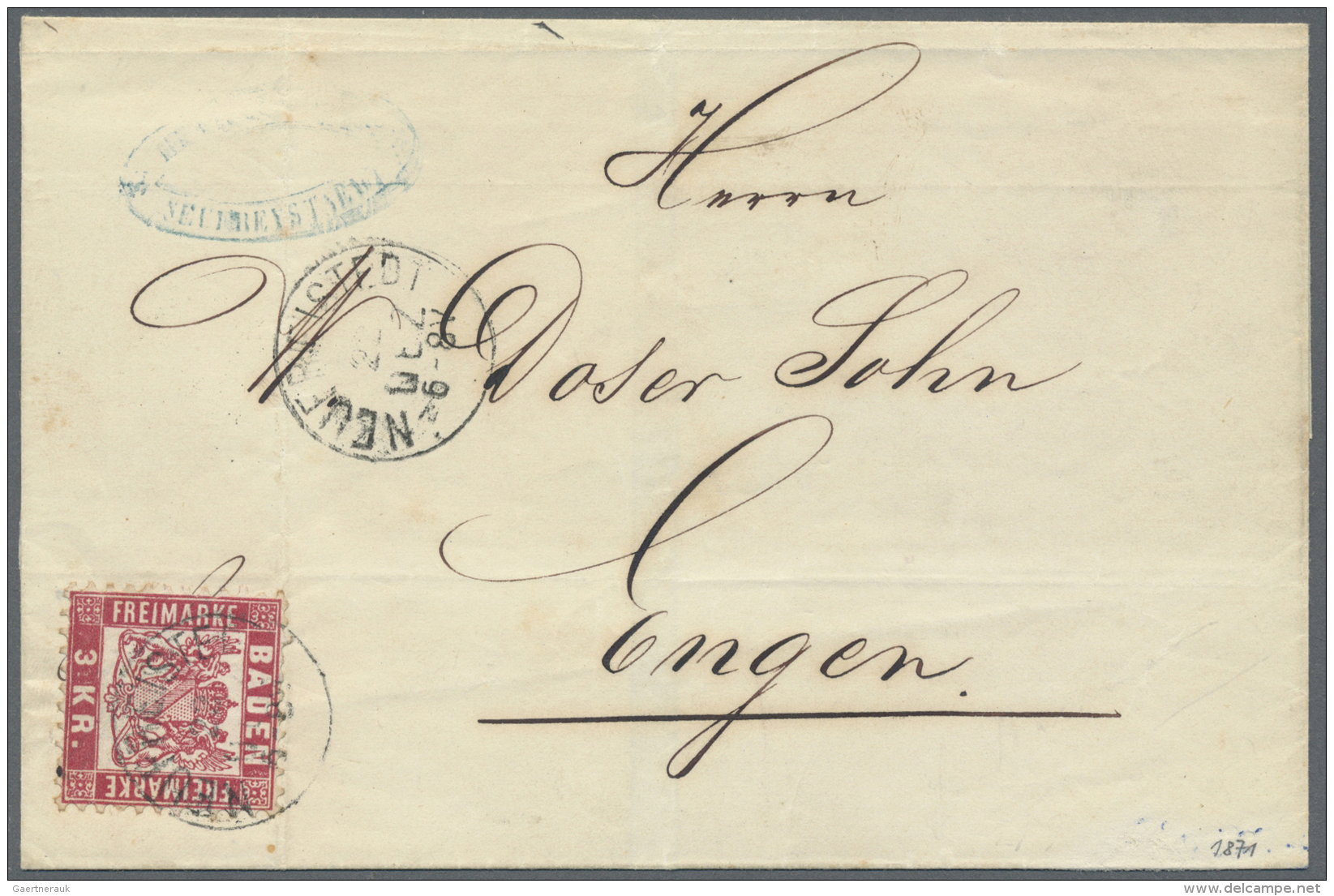 Baden - Ortsstempel: "NEUFREISTEDT 22 DEZ (1871)" K1 (sp&auml;ter Postort) Auf Frischem Kabinett-Faltcouvert Mit 3 Kr. W - Other & Unclassified