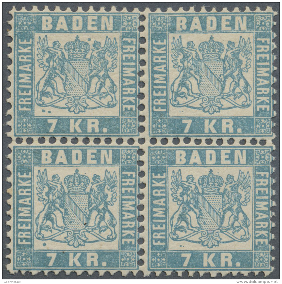 Baden - Marken Und Briefe: 1868, 7 Kr. Hellblau Im Postfrischen 4-er Block Mit Altattest B&uuml;hler "in Jeder Beziehung - Other & Unclassified