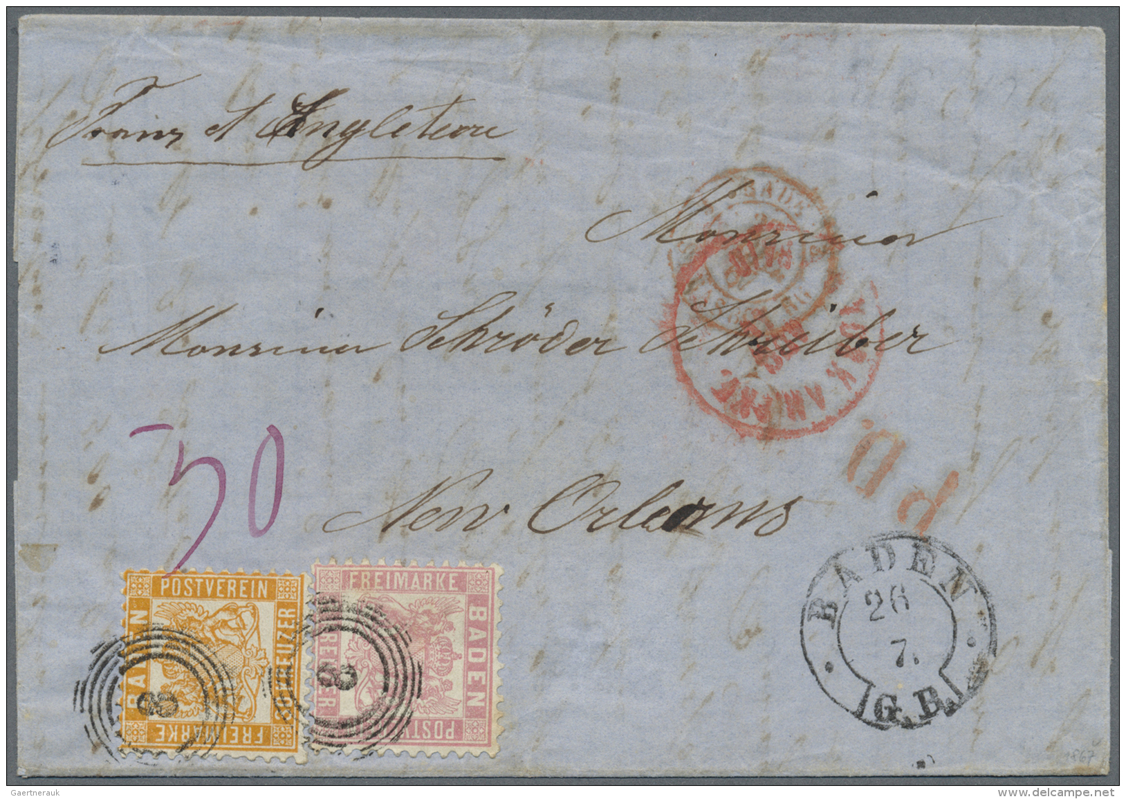 Baden - Marken Und Briefe: 1862, 30 Kr. Gelborange Zusammen Mit 3 Kr. Rosa Auf Faltumschlag (rs. Klappen Beschnitten) Je - Other & Unclassified