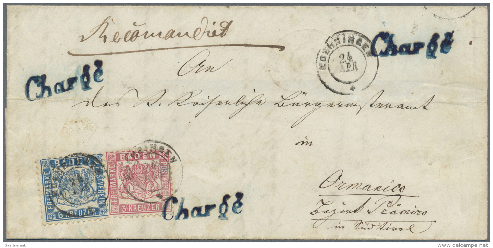 Baden - Marken Und Briefe: 1862, 6 Kr. Preu&szlig;ischblau (verk&uuml;rzter Eckzahn Rechts Unten) Und 3 Kr. Hellrot Je M - Autres & Non Classés