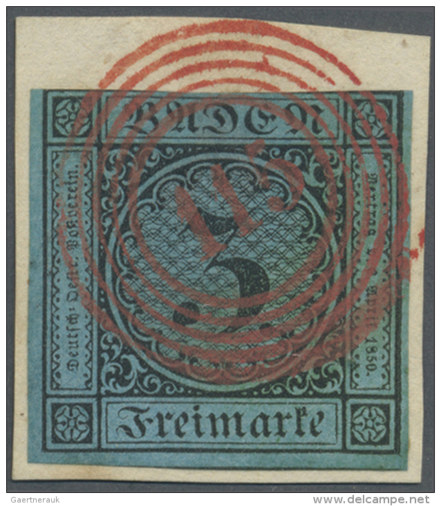 Baden - Marken Und Briefe: 1858, 3 Kreuzer Schwarz/ultramarin Entwertet Mit Bildsch&ouml;nem "115" Von Rastatt Auf Wei&s - Altri & Non Classificati