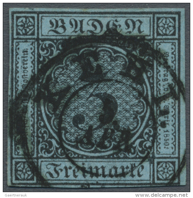 Baden - Marken Und Briefe: 1858, Freimarke 3 Kr. Schwarz Auf Lebhaftgrauultramarin, Allseits Voll/breitrandig, Sauber En - Altri & Non Classificati