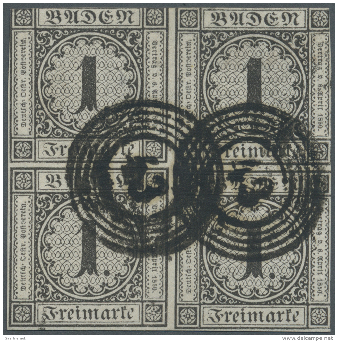 Baden - Marken Und Briefe: 1853, 1 Kr. Schw./wei&szlig; Im Sehr Seltenen Viererblock Mit 2 Glasklaren NS 43 Freiburg Im - Altri & Non Classificati