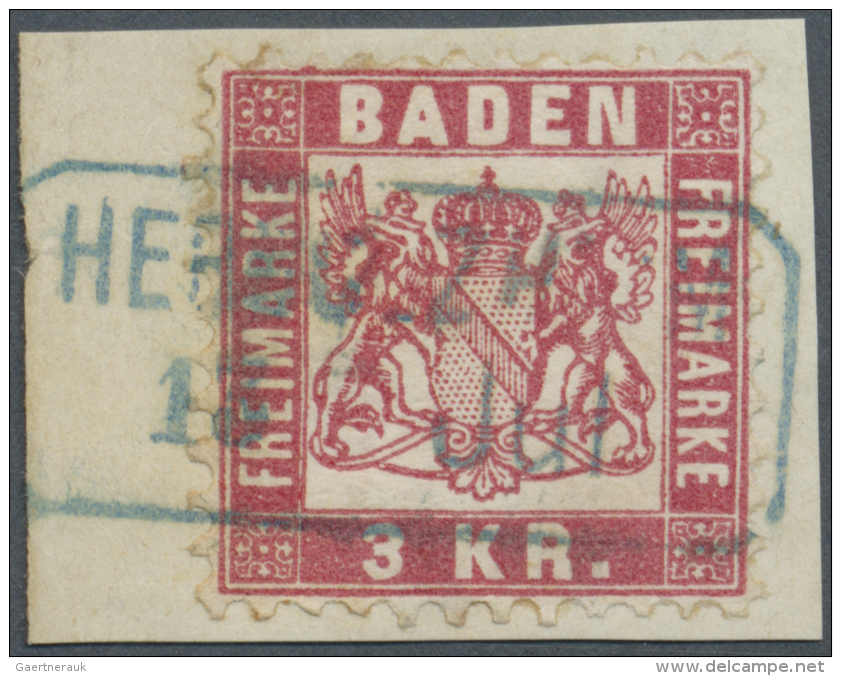 Baden - Ortsstempel: "HERBOLZHEIM 13 Jul" Blauer Bahnpost-Ra2 Klar Auf Kleinem Luxus-Briefst&uuml;ck Mit 3 Kr. Rot, Eine - Altri & Non Classificati