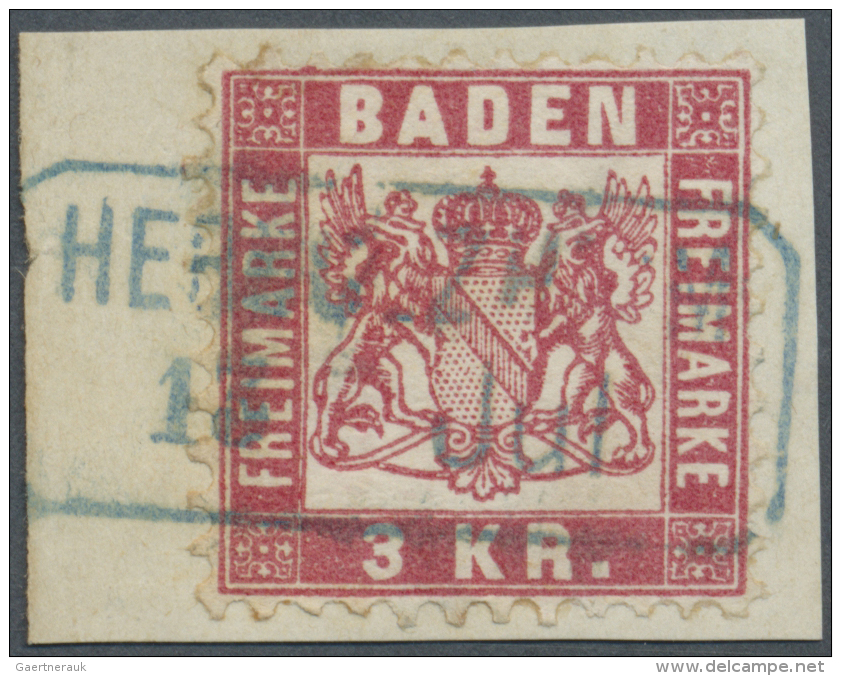 Baden - Ortsstempel: "HERBOLZHEIM 13 Jul" Blauer Bahnpost-Ra2 Klar Auf Kleinem Luxus-Briefst&uuml;ck Mit 3 Kr. Rot, Eine - Other & Unclassified